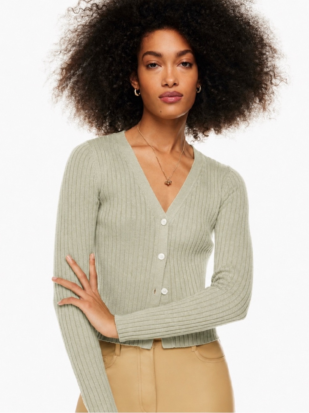 Aritzia Wilfred Manila Cardigan in Sage Green